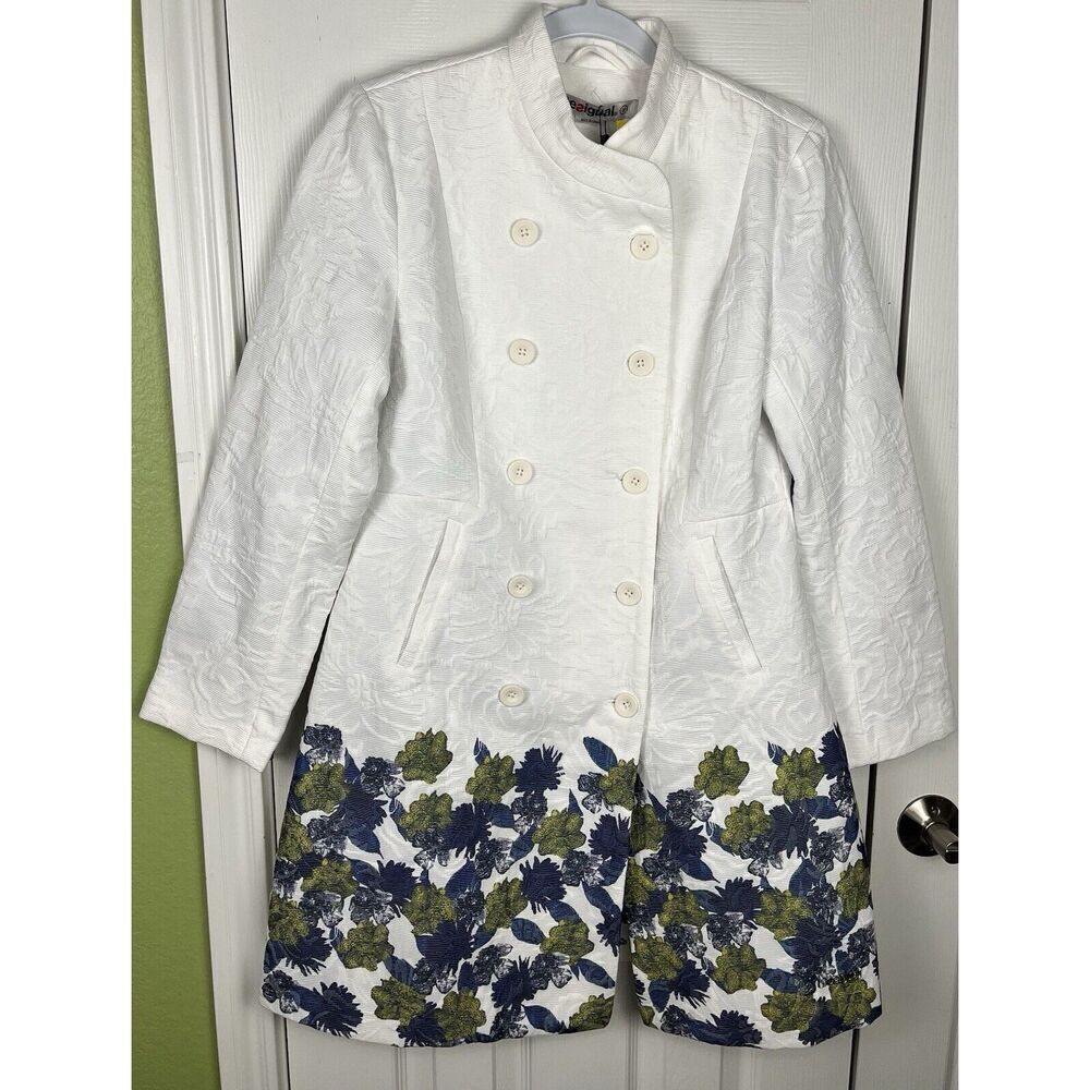 Desigual NWT White Floral Trench Coat Women’s‎ Size 38 EU/4 US - Picture 2 of 12